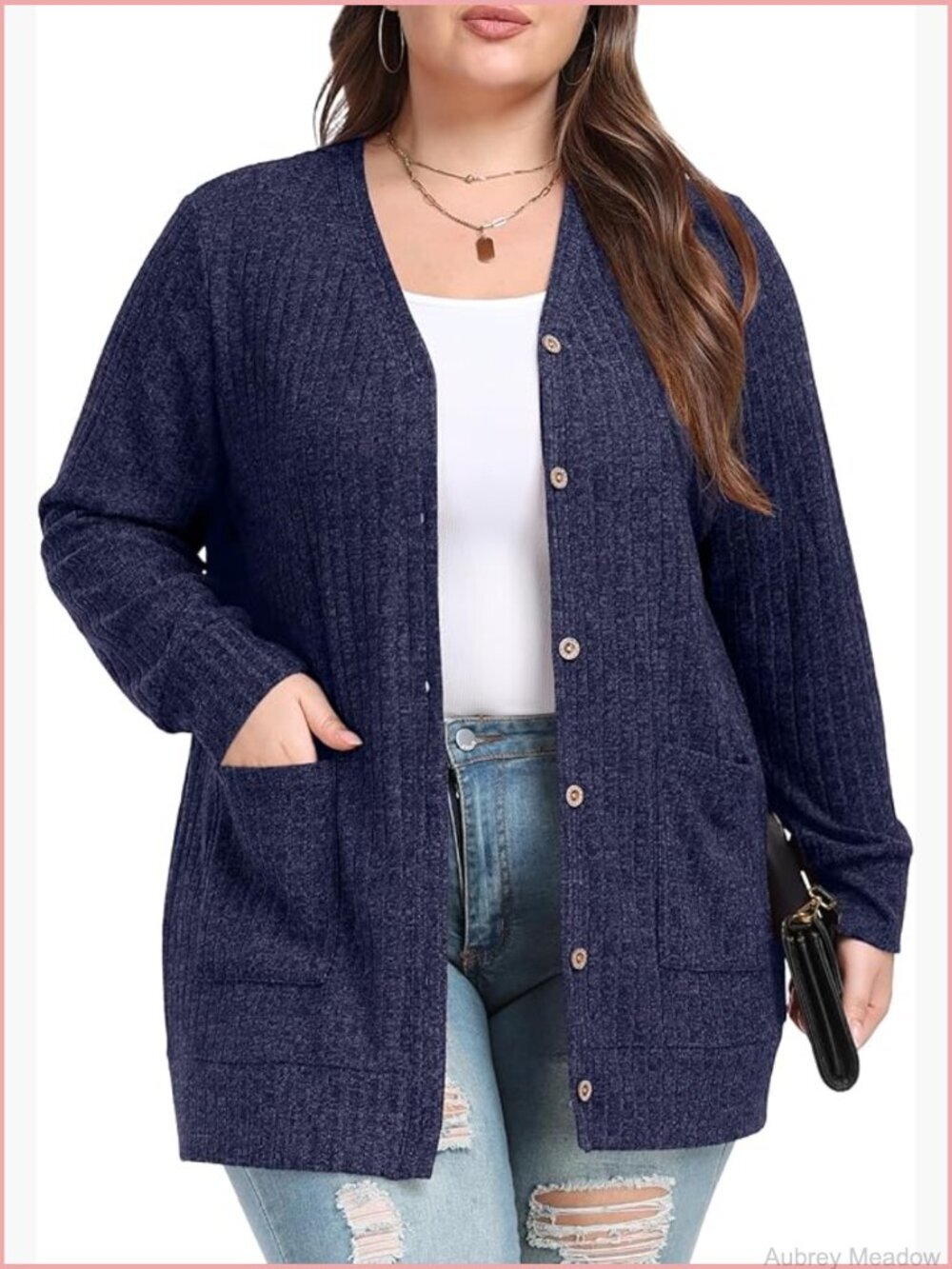 Plus Size Cardigan Open Front Button Down Lightweight Jacket with Pockets Fall
